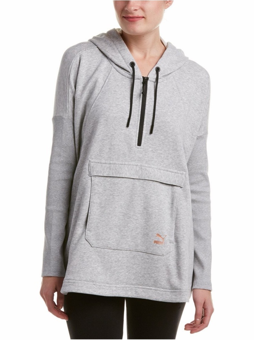Puma Light Gray Evo Hooded Cape Cropped Pullover with Black Drawstrings Size XL